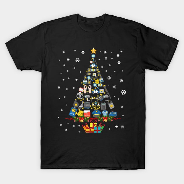 Funny Merry Christmas Police Christmas Tree T-Shirt by schaefersialice